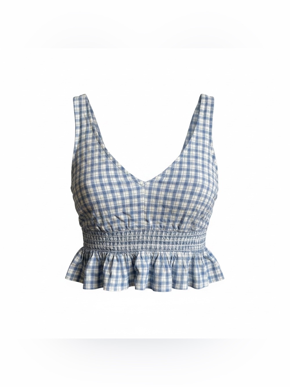 Hollister Blue Gingham Smocked Peplum Crop Top